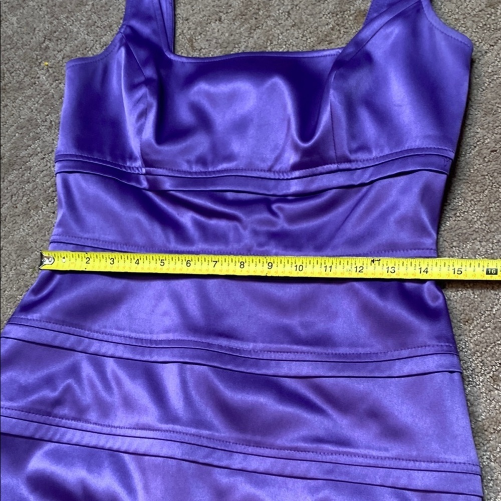 Purple Bodycon Satin Midi Dress with Square Neckline Sexy Bridesmaid Elegant - Picture 12 of 14